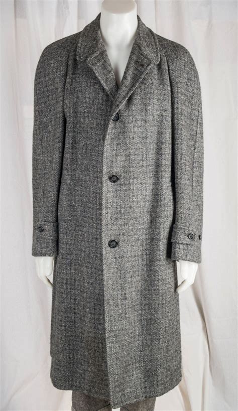1950s Harris Tweed Mens Overcoat Black And Grey Excellent Condition