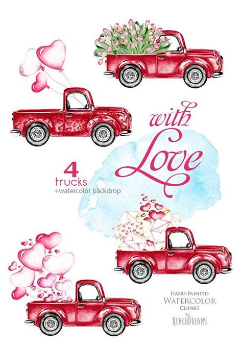 Download Valentine's Day, Watercolor Vintage Red Truck, Valentine ...