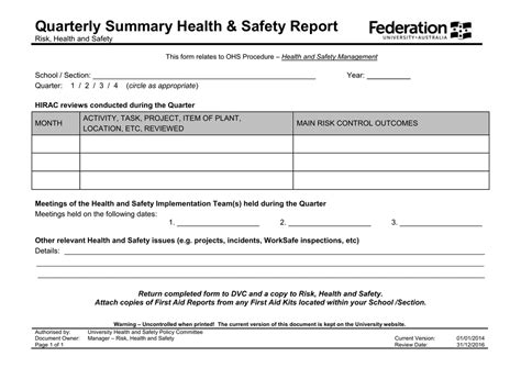 To submit electronically, download the complaint report available at the link above to your. Quarterly Summary Health & Safety Report