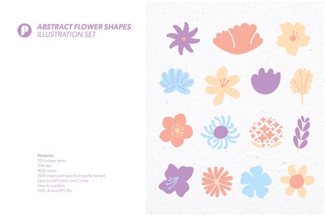 Lovely Abstract Flower Shapes Illustration Set Design Templates