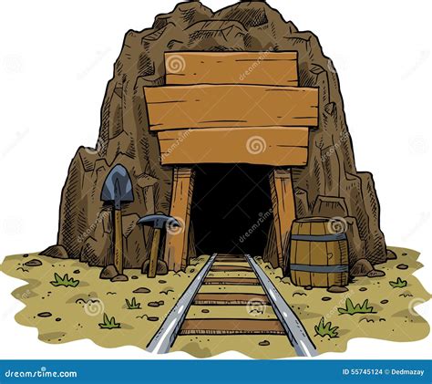 Cartoon Mine Entrance With Gold Miner Worker Vector Illustration