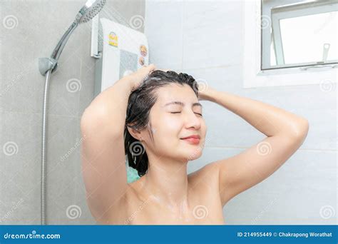 Beautiful Asian Young Woman Taking Shower In Bathroom Stock Image Image Of Beautiful Beauty