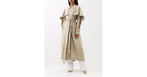 Victoria Beckham Pleated Back Silk Habotai Trench Coat In Natural Lyst