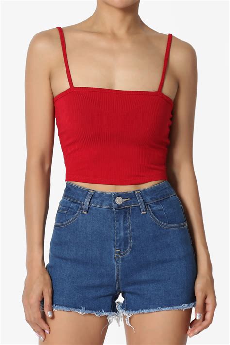 Themogan Soft And Stretch Ribbed Knit Tube Crop Tank Top Waist Cut Cami