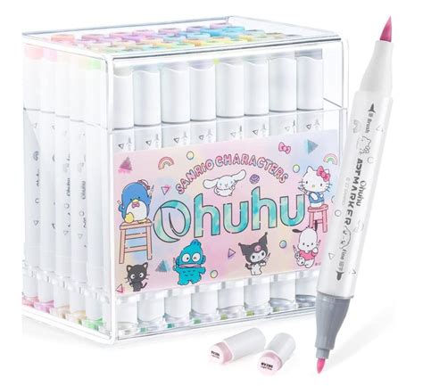 An Assortment Of Markers And Pens With Hello Kitty Characters On The Front In A Clear Case