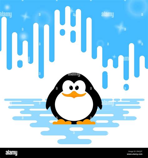 Vector Illustration Of A Cute Little Penguin On Winter Abstract Striped