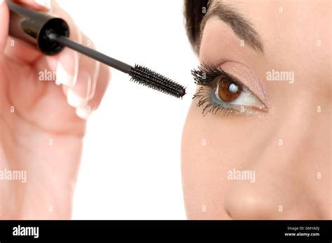 Applying Mascara Using Lash Brush Stock Photo Alamy