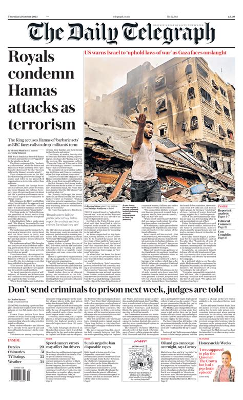 Daily Telegraph Front Page 12th Of October 2023 Tomorrow S Papers Today