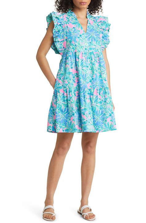 Lilly Pulitzer Aldena Floral Ruffle A Line Minidress In Blue Lyst