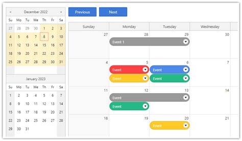 Monthly calendar in spring boot/java (open-source)