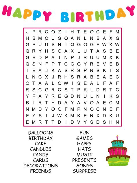 Word Search By Birthday Activity Shelter