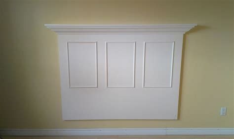 Peel & stick crown molding. DIY headboard. MDF, trim and crown moulding. Wall mounted ...