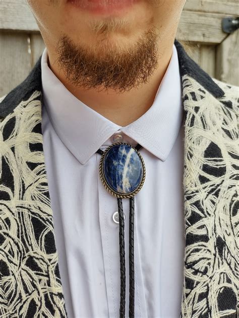 Custom Bolo Tie With Blue Sodalite Wedding Bolo Tie Blue Stone Silver