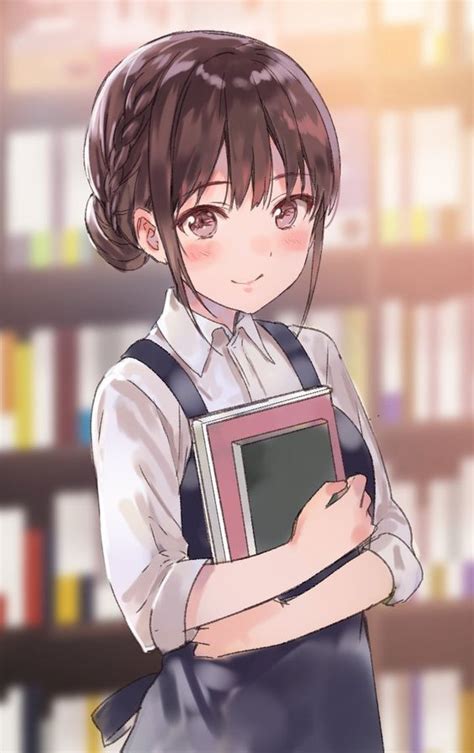 Anime Girl Holding Books School Uniform