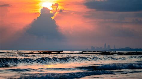 Wallpaper Laut Gelombang Awan Sinar Sun Sunset Hd Layar Lebar
