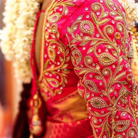beautiful pink color designer blouse with hand embroidery thread and kundan… latest bridal