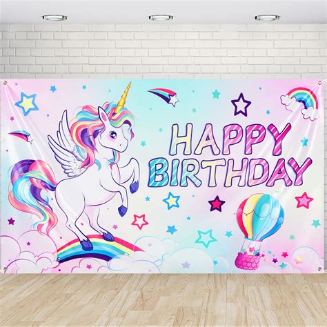 Buy Unicorn Birthday Backdrop Rainbow Unicorn Party Decorations For