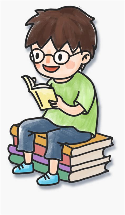 Male character holding publication in hardcover in hands. Hand Drawn Cartoon Boy Reading Book Decoration Png - Boy ...
