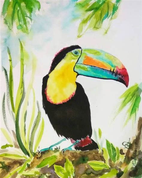 Keel Billed Toucan Original Watercolor Painting Tropical Etsy