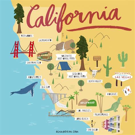 California Travel Road Trips California Travel Illustrated Map