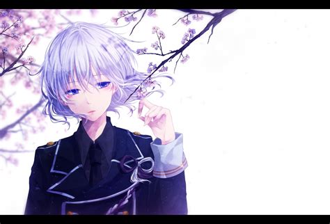 Flowers Anime Sakura Art Guy Mokoppe Touken Ranbu Anime Boy With Purple Hair And Purple