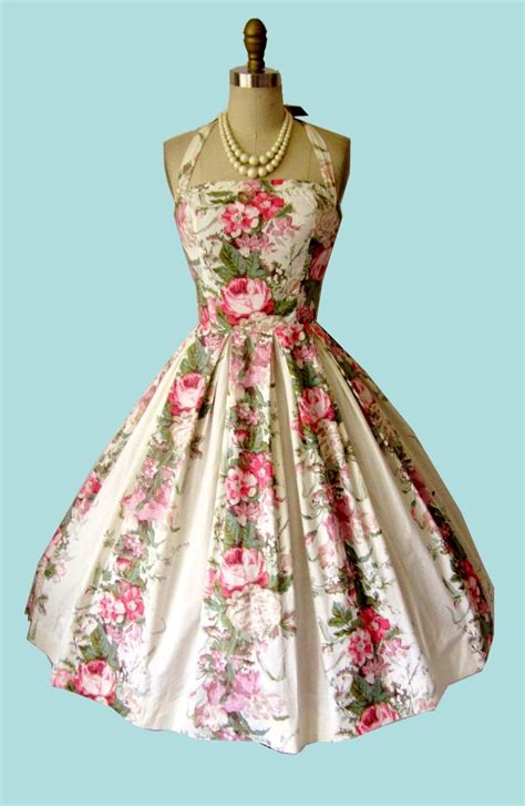 1950s Rose Print Cotton Halter Garden Party Summer Sun Etsy Tea