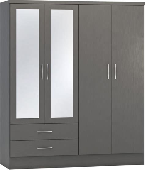 Nevada 3d Grey Effect 4 Door 2 Drawer Mirrored Wardrobe Nevada Grey 3d