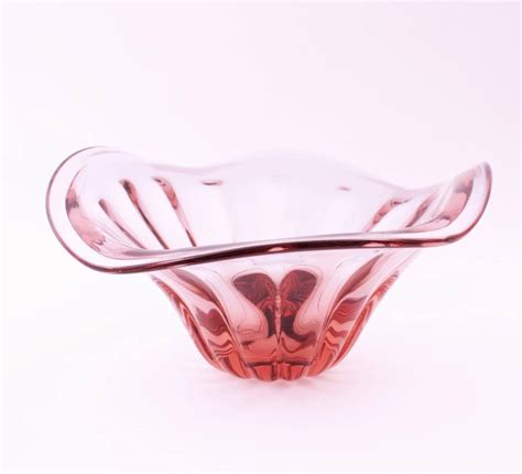 Alfredo Barbini Sommerso Pink Murano Wavy Edge Ribbed Art Glass Centrepiece For Sale At 1stdibs