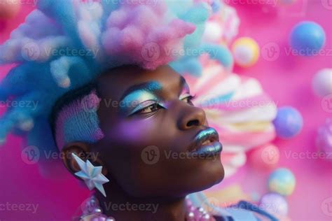 Black African Drag Queen Colorful Portrait Closeup Generative Ai