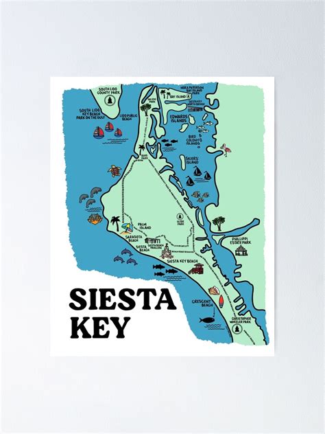 Siesta Key Florida Map Art Poster For Sale By Fiberandgloss Redbubble