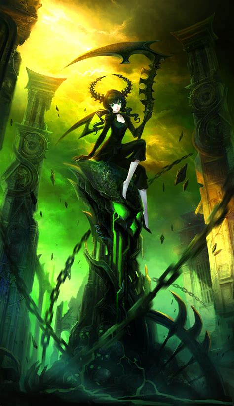 I don't know if oreki's eyes are. Tags: "black hair" "choker" "gloves" "green eyes" "high heels" "horns" "long hair" "pants ...