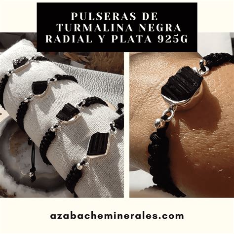 Pulsera De Turmalina Negra Radial En Plata Y Macram Azabache Minerales