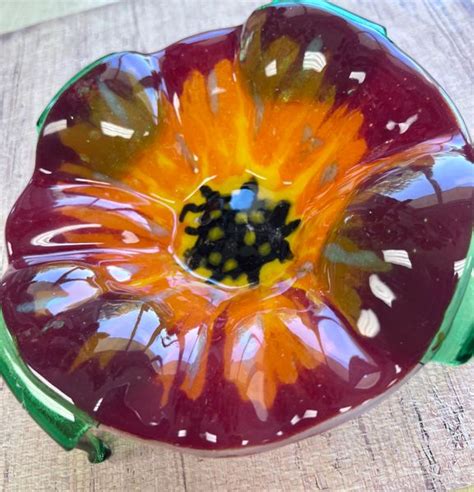 Fused Glass Bowl Flower 8 13 Pumpkin Glass