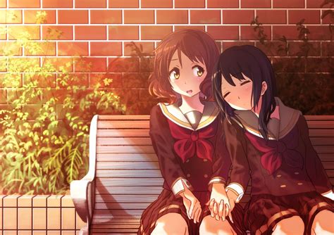 2girls Black Hair Blush Brown Hair Hibike Euphonium Kousaka Reina Long Hair Miharu Tabata Oumae