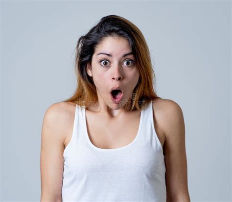 Funny Shocked Face Happy Young Attractive Woman Shocked With A