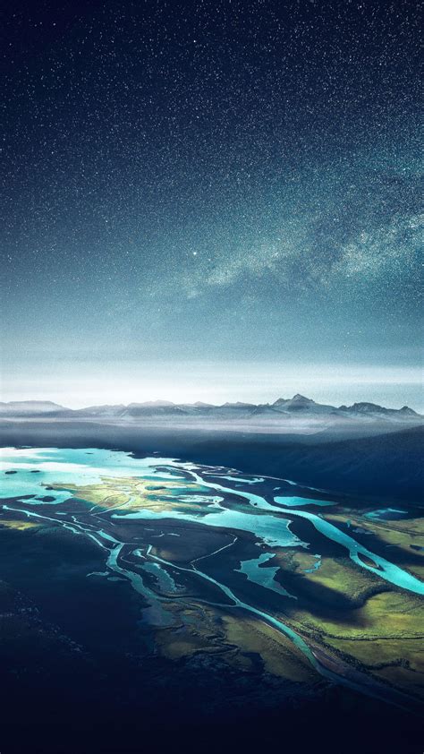 Mountain Range River Landscape Starry Sky 4k Ultra Hd