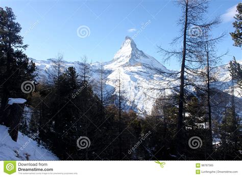 Scenic View On Snowy Matterhorn Peak In Sunny Day With Blue Sky And