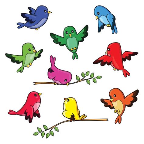Coleção De Desenhos Animados De Pássaro Vetor Premium