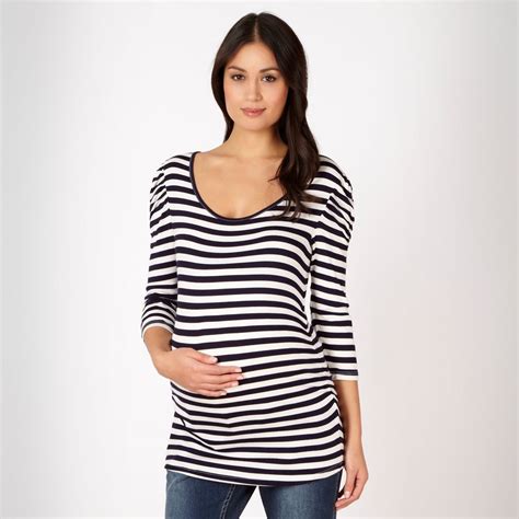 Red Herring Maternity Navy Striped Gathered Sleeve Maternity Top Maternity Tops Tops Womens Tops