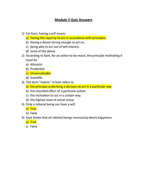 Module 2 Quiz Answers Module 2 Quiz Answers For Kant Having A Will