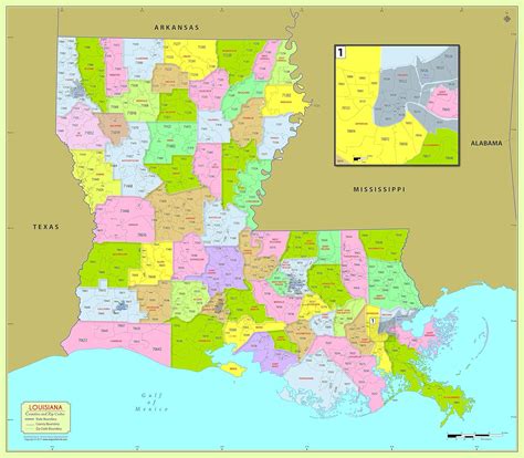 Louisiana County With Zip Code Map 48 W X 42 H Amazonca Office