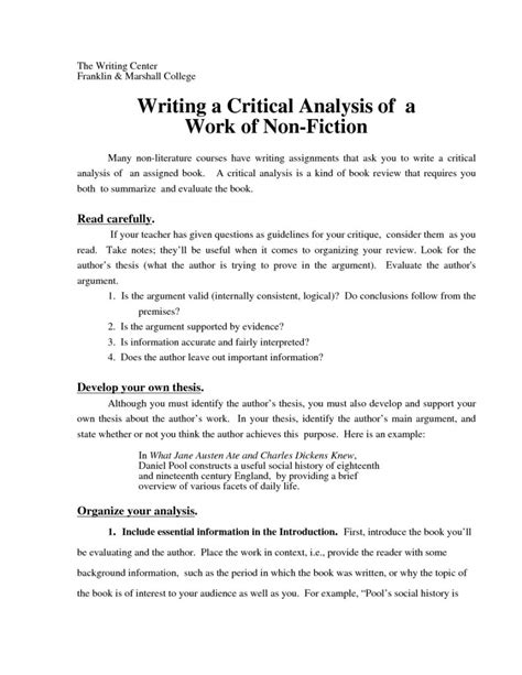 Different journals accept different types of articles and not all will accept review articles, so it's important to check you should aim to write a review that leaves a clear impression of what is 'well understood', and what still. 006 Critical Analysis Essay 130885 Review ~ Thatsnotus