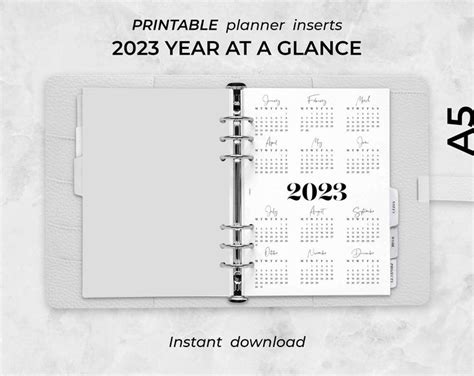 2023 Printable Year At A Glance Dashboard Planner Inserts Etsy In