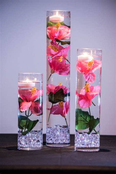Submersible Pink Hibiscus Floral Wedding Centerpiece With Floating