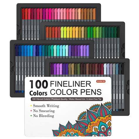 Fineliner Pens Shuttle Art 100 Coloured Pens 04mm Fineliner Colouring