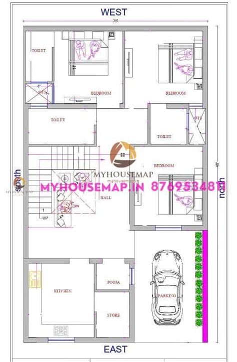 2848 House Plan East Facing Archives My House Map