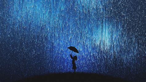 Rain Of Stars Little Girl With Umbrella Wallpaperhd Artist Wallpapers
