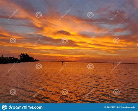 Light Orange Sunset View Gorgeous Panorama Scenic With Cloud Sky Of