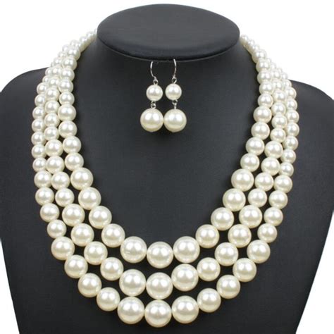 White Simulated Pearl Jewelry Sets Exaggerated Party Necklace Earrings