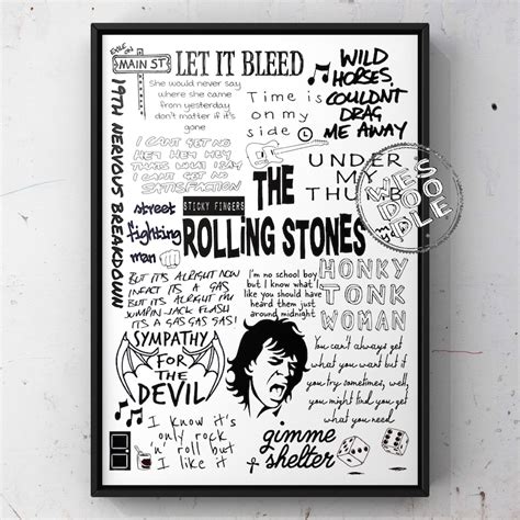 The Rolling Stones Lyric Album Song Doodle Sketch Poster Print Etsy Uk
